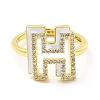Mixed Color Enamel Initial Letter Adjustable Ring with Clear Cubic Zirconia RJEW-P045-01G-H-2