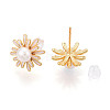 Flower Brass Natural Pearl Stud Earrings PEAR-N020-06W-3