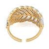 Leaf Brass Micro Pave Clear Cubic Zirconia Open Cuff Ring for Women RJEW-Q819-01G-3