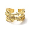 Brass Cubic Zirconia Bamboo Open Cuff Ring RJEW-Z019-01G-2
