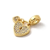 Brass Micro Pave Clear Cubic Zirconia Heart Lock European Dangle Charms KK-I359-08G-2