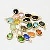 Oval Faceted Golden Tone Brass Glass Charms X-GLAA-O015-G-1