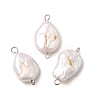 Baroque Natural Keshi Pearl Nuggets Connector Charms with 304 Stainless Steel Double Loops PALLOY-JF04390-02-1