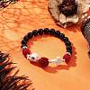 Halloween Dyed & Heated Natural Black Onyx & Synthetic Turquoise Beaded Stretch Bracelets for Women BJEW-TA00665-1