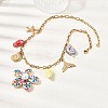 Printed Natural Cowrie Shell Colorful Flower & Ceramics Shell Shape Fish Pendant 304 Stainless Steel Chain Bib Necklaces for Women NJEW-A063-03G-1