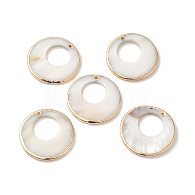 Electroplated Natural Freshwater Shell Pendants with Golden Plated Brass Edge SHEL-M019-02G-1