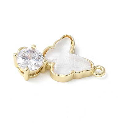 Brass Micro Pave Cubic Zirconia and Glass Connector Charms KK-F892-48G-1