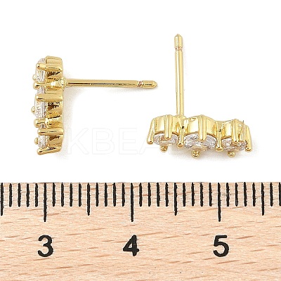 Brass Micro Pave Clear Cubic Zirconia Stud Earrings EJEW-R016-26G-14-1