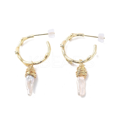 Natural Pearl Ear Studs EJEW-P256-50G-1