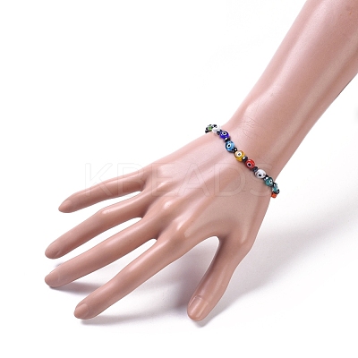 Handmade Evil Eye Lampwork Flat Round Beads Stretch Bracelets BJEW-JB05005-1