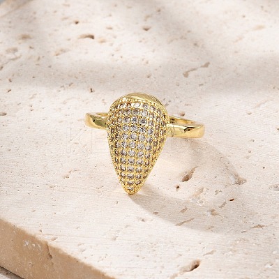 Rack Plating Brass Micro Pave Clear Cubic Zirconia Open Cuff Finger Rings for Women RJEW-M028-101G-1