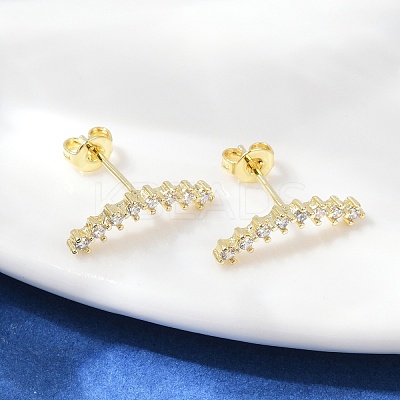 Clear Cubic Zirconia Curved Bar Stud Earrings LS-EJEW-C023-07G-1
