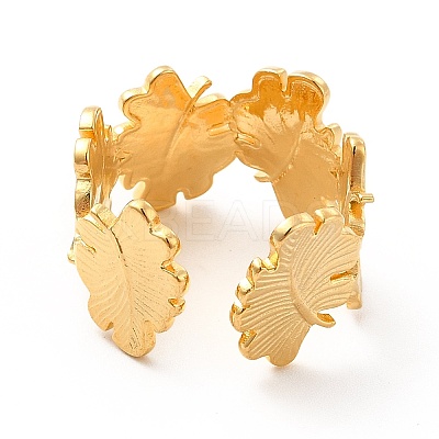 Ion Plating(IP) 304 Stainless Steel Leaf Wrap Open Cuff Ring for Women RJEW-F131-13G-1