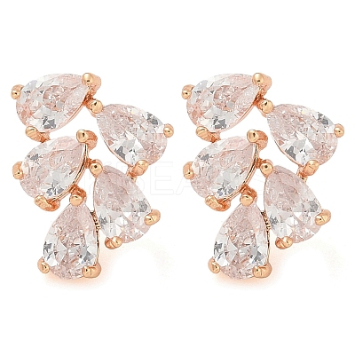 Rack Plating Leaf Brass Clear Cubic Zirconia Stud Earrings EJEW-M090-20G-1