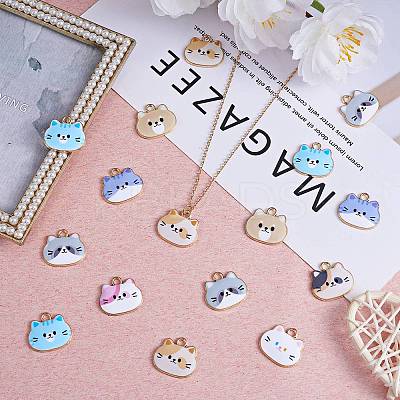 24Pcs 8 Styles Alloy Enamel Pendant Cute Print Cat Head Pendant DIY Necklace Bracelet Pendant Earring Accessories JX584A-1