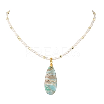 2Pcs 2 Styles Natural Hemimorphite Teardrop Pendant Necklaces NJEW-JN06312-02-1