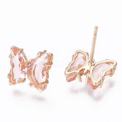 Cubic Zirconia Butterfly Stud Earrings with Glass KK-S365-003-1