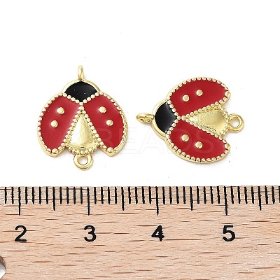 Rack Plating Brass Enamel Ladybug Connector Charms KK-E102-26G-1