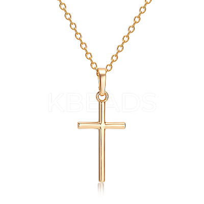 Real Gold Plated Cross Brass Pendant Necklaces NJEW-EE0001-14A-1
