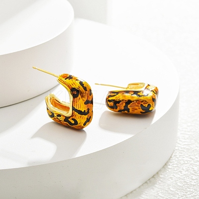 Leopard Print Brass Enamel Stud Earrings for Women EJEW-U055-12A-G-1