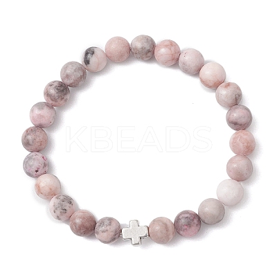 Natural Pink Zebra Jasper Round Beads Bracelets BJEW-JB12435-1