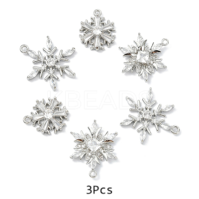 3Pcs 3 Styles Brass Pave Clear Cubic Zirconia Pendants KK-YW0003-79P-1