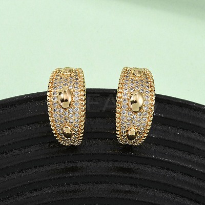 Brass Micro Pave Clear Cubic Zirconia C-Shaped with Oval Stud Earrings EJEW-B153-17G-01-1