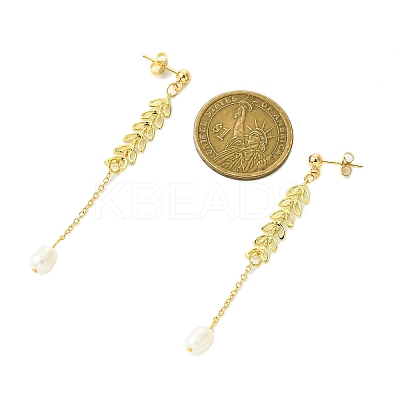 Natural Cultured Freshwater Pearl Beads & Brass Dangle Stud Earrings for Women EJEW-TA00555-1