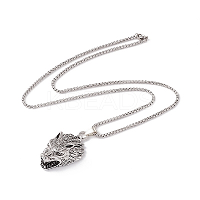 Alloy Wolf Pendant Necklace with 201 Stainless Steel Box Chains LS-NJEW-E016-06AS-1