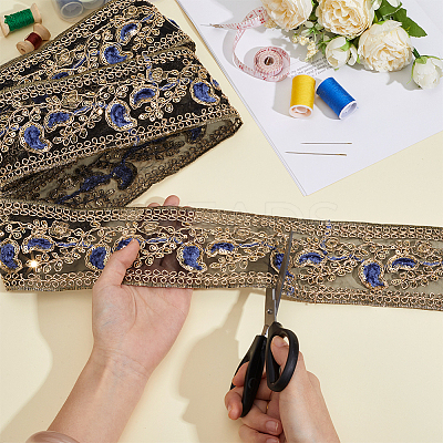 Flower Pattern Ethnic Style Embroidery Floral Polyester Ribbons OCOR-WH0070-322A-01-1