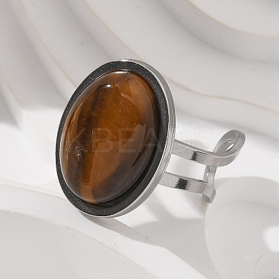 Oval Natural Tiger Eye Finger Rings RJEW-M062-02P-02-1