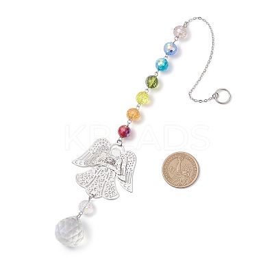 Chakra Glass Beads & Brass Angel Hanging Suncatchers HJEW-JM04685-1