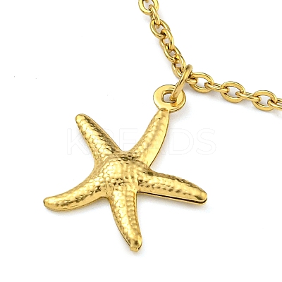 PVD Vacuum Plating Summer Beach 304 Stainless Steel Cable Chain Starfish Charm Bracelets BJEW-P334-02G-1