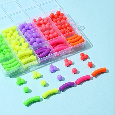 255Pcs 15 Style Fluorescent Acrylic Beads MACR-FS0001-28-1