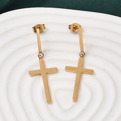 Cross 304 Stainless Steel Dangle Stud Earrings EJEW-G453-12G-1