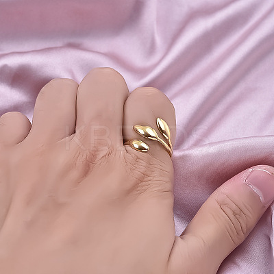 Vintage 304 Stainless Steel Three-Leaf Open Cuff Ring for Women LW4764-2-1