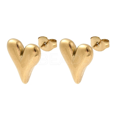 304 Stainless Steel Heart Stud Earrings EJEW-F398-01G-1
