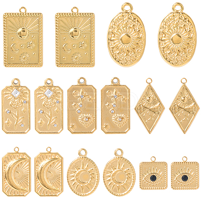 16Pcs 8 Styles 304 Stainless Steel Pendants STAS-SC0010-14-1
