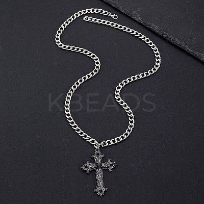 Alloy Pave Single Jet Rhinestone Religion Cross Pendant Twisted Chain Necklaces for Women PW-WG4E8E9-03-1