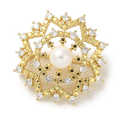Rack Plating Brass Pave Clear Cubic Zirconia Flower Brooches KK-S391-04G-1