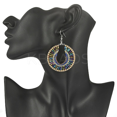 Glass Seed Braided Flat Round Dangle Earrings EJEW-MZ00062-02-1