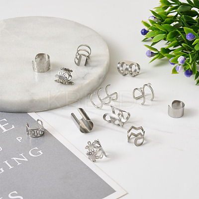 20Pcs 10 Style Hollow & Wave & Flower 304 Stainless Steel Wide Band Chunky Cuff Earrings for Men Women EJEW-CF0001-01-1