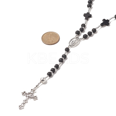 Natural Lava Rock & Synthetic Turquoise Rosary Bead Necklace NJEW-JN04238-1