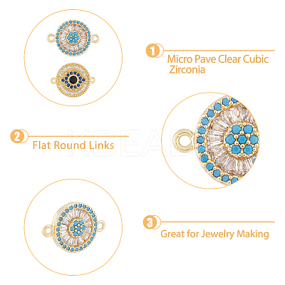 8Pcs 2 Styles Brass Pave Clear & Deep Sky Blue Cubic Zirconia Connector Charms KK-DC0003-42-1