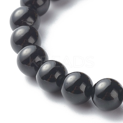 Natural Black Stone Round Beads Stretch Bracelets BJEW-JB06606-04-1