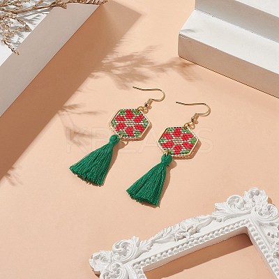 Glass Seed Braided Hexagon Dangle Earrings EJEW-MZ00052-03-1