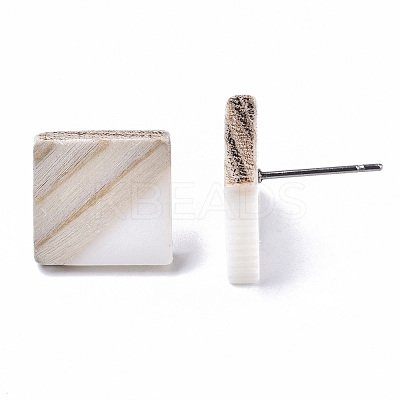 Opaque Resin & Wood Stud Earrings EJEW-N017-005A-B06-1