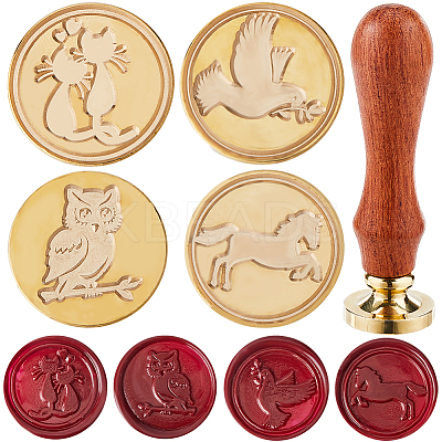 4Pcs 4 Styles Animal Theme Golden Tone Brass Wax Seal Stamp Head AJEW-CP0007-49A-07-1