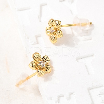 Brass Micro Pave Clear Cubic Zirconia Flower Stud Earrings EJEW-C158-17B-G-1