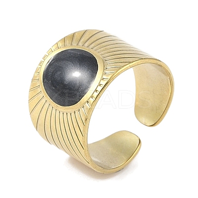 Ion Plating(IP) 304 Stainless Steel Enamel Oval Cuff Finger Rings RJEW-L107-080B-G-1